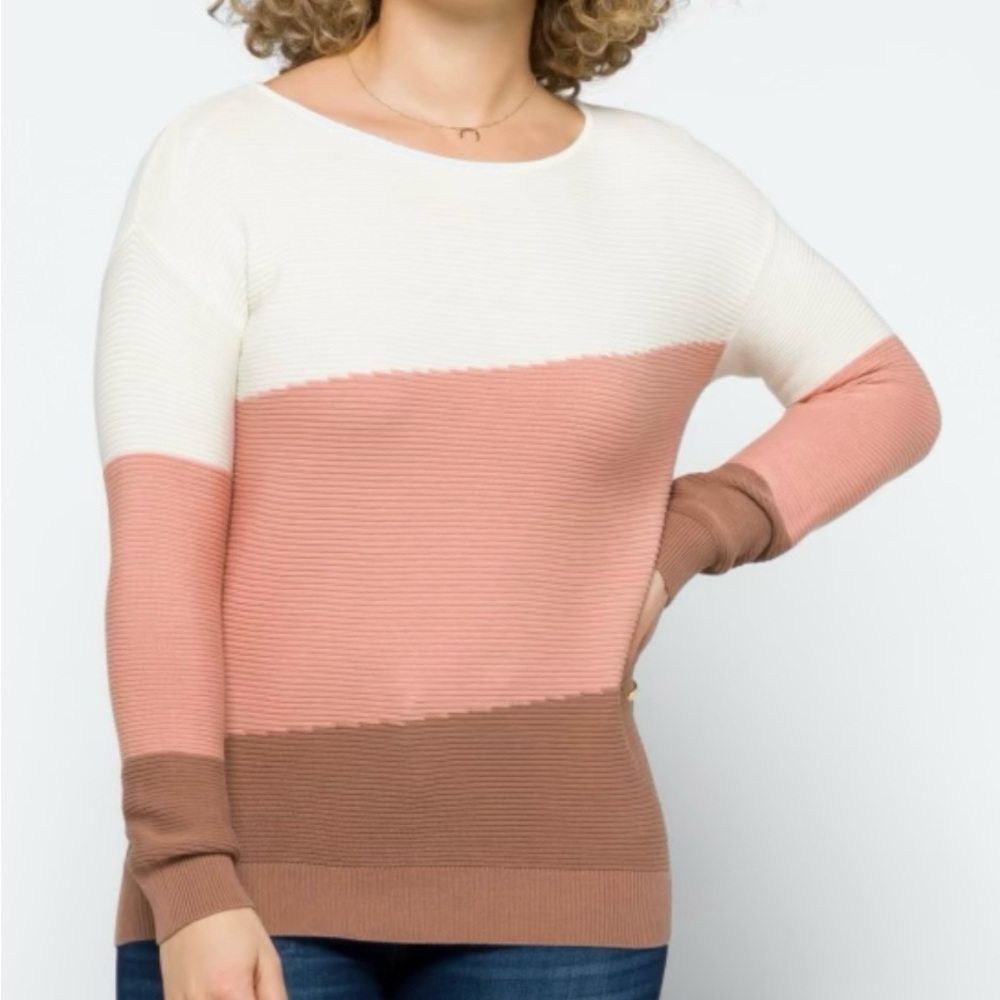 Colorblock Women's Sweater - White, Pink, and Brown